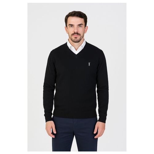 Sweater Escote en V Algodón Negro